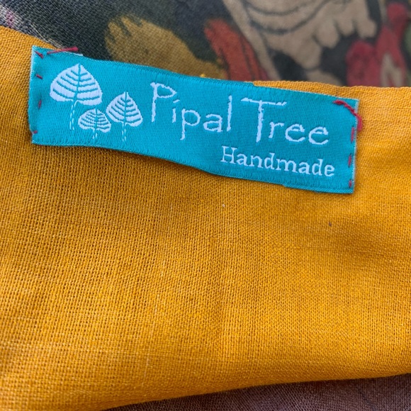 Hand-painted Kalamkari Pure Tussar Red, Black, Mustard SAREE SARI. Half & Half - Picture 9 of 9